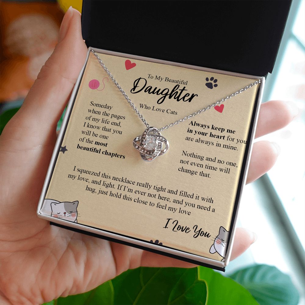 To My Beautiful Daughter - Always Keep Me In Your Heart - Love Knot Necklace