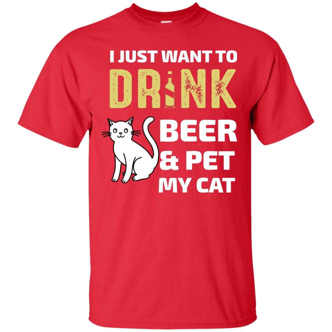 Cat Tee - Drink Beer And Pet My Cat - CatsForLife